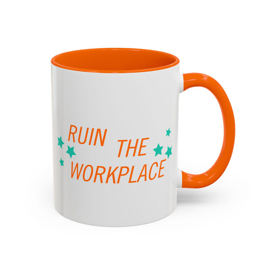 Ruin the Workplace Accent Coffee Mug by Spinsterly Co orange and white glossy ceramic with star print