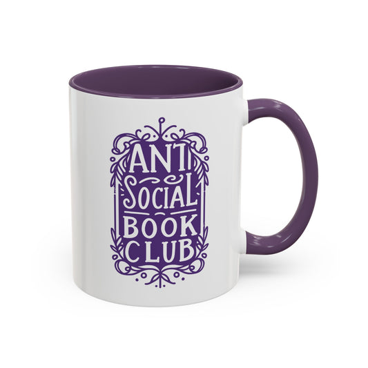 Anti Social Book Club Ornate Victorian Accent Coffee Mug by Spinsterly Co in purple glossy ceramic, 11 ounce