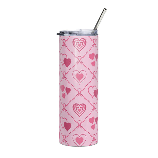 Breast Cancer Awareness Tumbler with Stainless Steel Straw | 20 oz Pink Ribbon Gift - Spinsterly Co