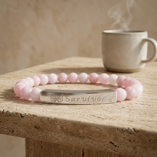 "Survivor" Engraved Natural Stone Bracelet | Breast Cancer Awareness - Spinsterly Co