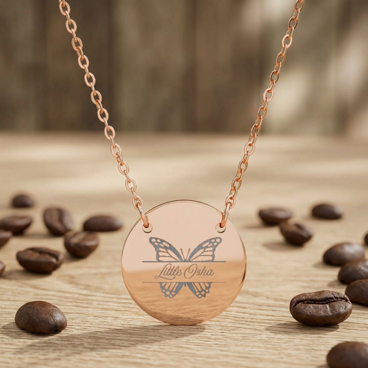 Little Osha — Romantasy Inspired Circle Necklace | Butterfly Engraved Disc Pendant - Spinsterly Co