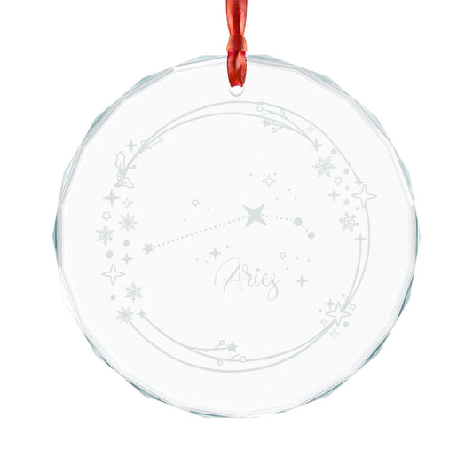 Aries Constellation Engraved Crystal Ornament Zodiac Star Map Glass Ornament by Spinsterly Co, faceted edge