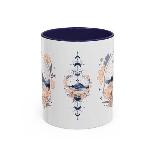 Moon Phase Celestial Accent Coffee Mug by Spinsterly Co in Navy with glossy full wrap watercolor moon art