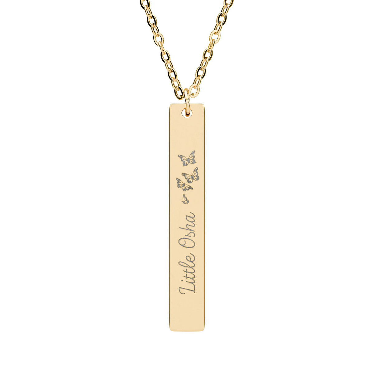 Little Osha Butterfly Engraved Vertical Bar Necklace | Fae Romantasy Jewelry Gift - Spinsterly Co