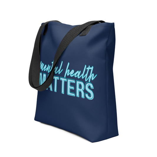 Mental Health Matters Tote Bag Spinsterly Co awareness tote bag navy blue with black shoulder handles