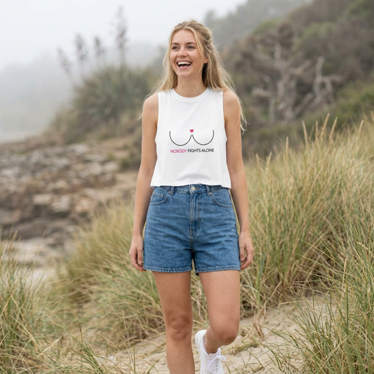 Nobody Fights Alone Crop Tank Top | Breast Cancer Awareness Shirt for Women - Spinsterly Co