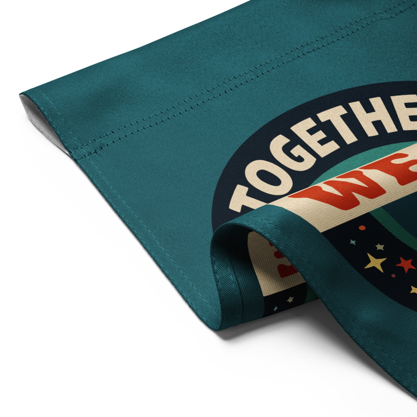 Together We Are America Garden Flag by Spinsterly Co, teal double sided printed globe yard sign