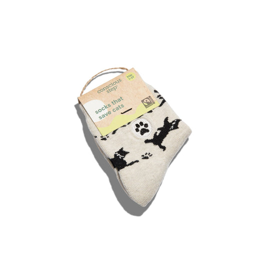 Kids Socks that Save Cats — Black Cat Silhouette Crew Socks | Cream | Toddler, Preschool & Youth - Spinsterly Co