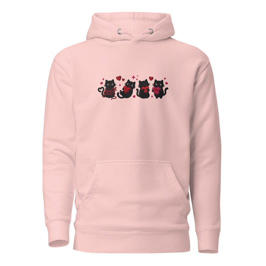 Black Cat Hearts Embroidered Hoodie | Kawaii Cat Valentine Pullover Sweatshirt - Spinsterly Co