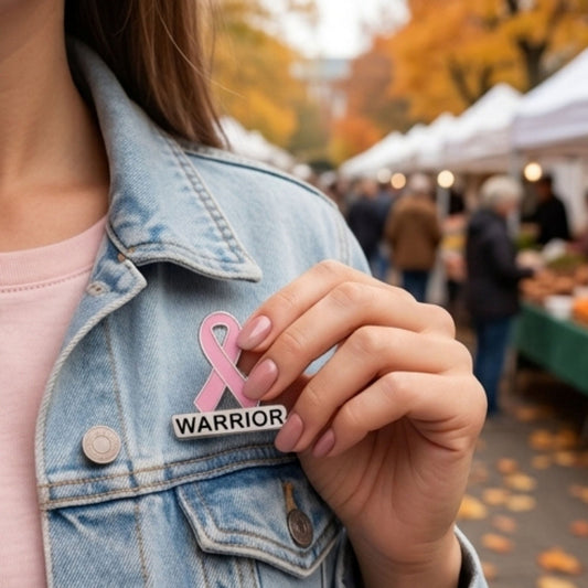Pink Ribbon Warrior Pin | Hard Enamel Breast Cancer Awareness Lapel Pin - Spinsterly Co