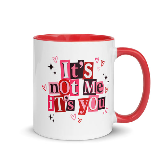 It's Not Me It's You Ransom Note Accent Coffee Mug by Spinsterly Co, red interior ceramic with glossy finish