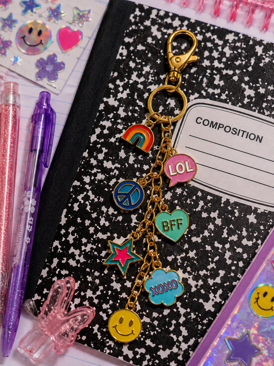 Good Vibes Bag Charm | Y2K Enamel Charm Keychain | Back to School Accessory - Spinsterly Co