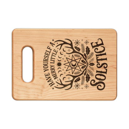 Solstice Mandala Engraved Wooden Cutting Board by Spinsterly Co in Maple with laser engraved solstice mandala
