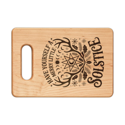 Solstice Mandala Engraved Wooden Cutting Board by Spinsterly Co in Maple with laser engraved solstice mandala