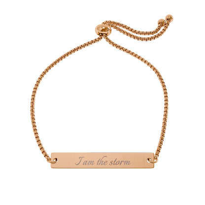 "I Am the Storm" Engraved Flat Bar Bracelet | Adjustable Bolo Chain - Spinsterly Co