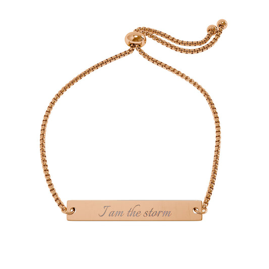 "I Am the Storm" Engraved Flat Bar Bracelet | Adjustable Bolo Chain - Spinsterly Co