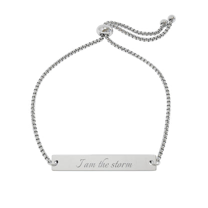 "I Am the Storm" Engraved Flat Bar Bracelet | Adjustable Bolo Chain - Spinsterly Co