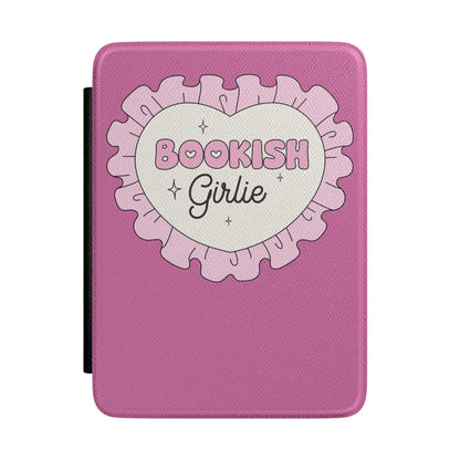 Bookish Girlie Kindle Case by Spinsterly Co with pink heart Saffiano cover and sparkle accents for Paperwhite