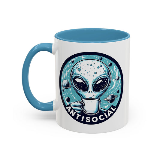 Antisocial Alien Coffee Retro Space Badge Accent Mug Spinsterly Co ceramic glossy Navy with printed both sides