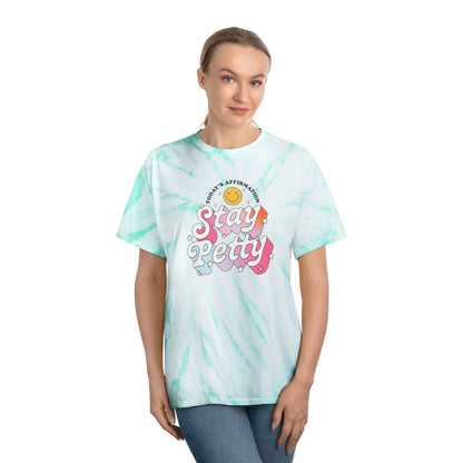 Stay Petty Tie-Dye Graphic Tee Spinsterly Co women graphic tie-dye tee in Turquoise with arched smiling sun print