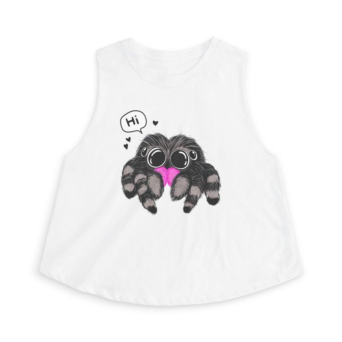 Cute Spider Crop Top Jumping Spider Hi graphic women's cropped tank by Spinsterly Co in solid white blend