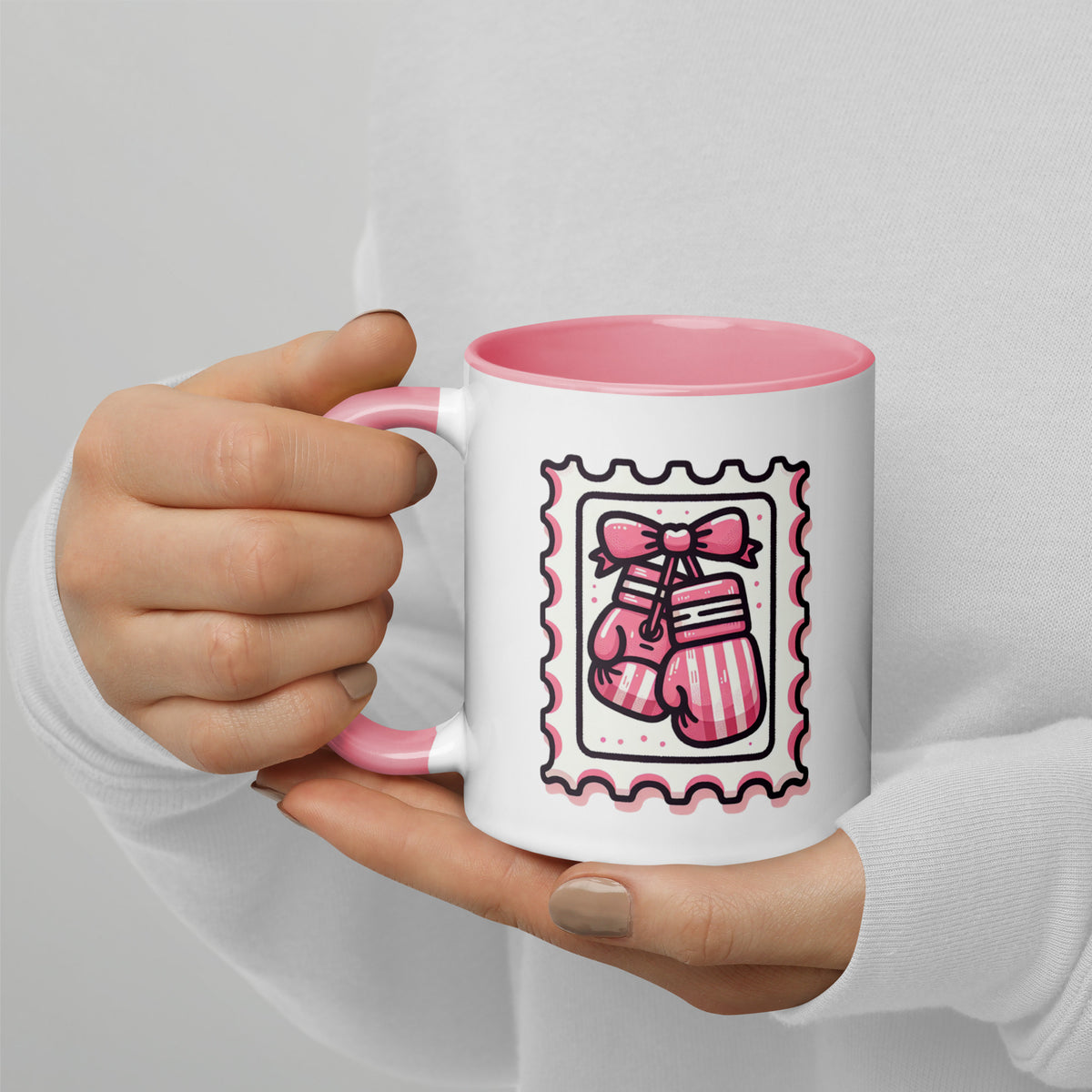 Pink Boxing Gloves Mug | Breast Cancer Warrior Coffee Mug with Pink Interior - Spinsterly Co