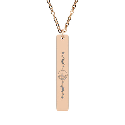 Starlight City Vertical Bar Necklace Spinsterly Co engraved bar pendant in 18K Gold PVD with celestial stars