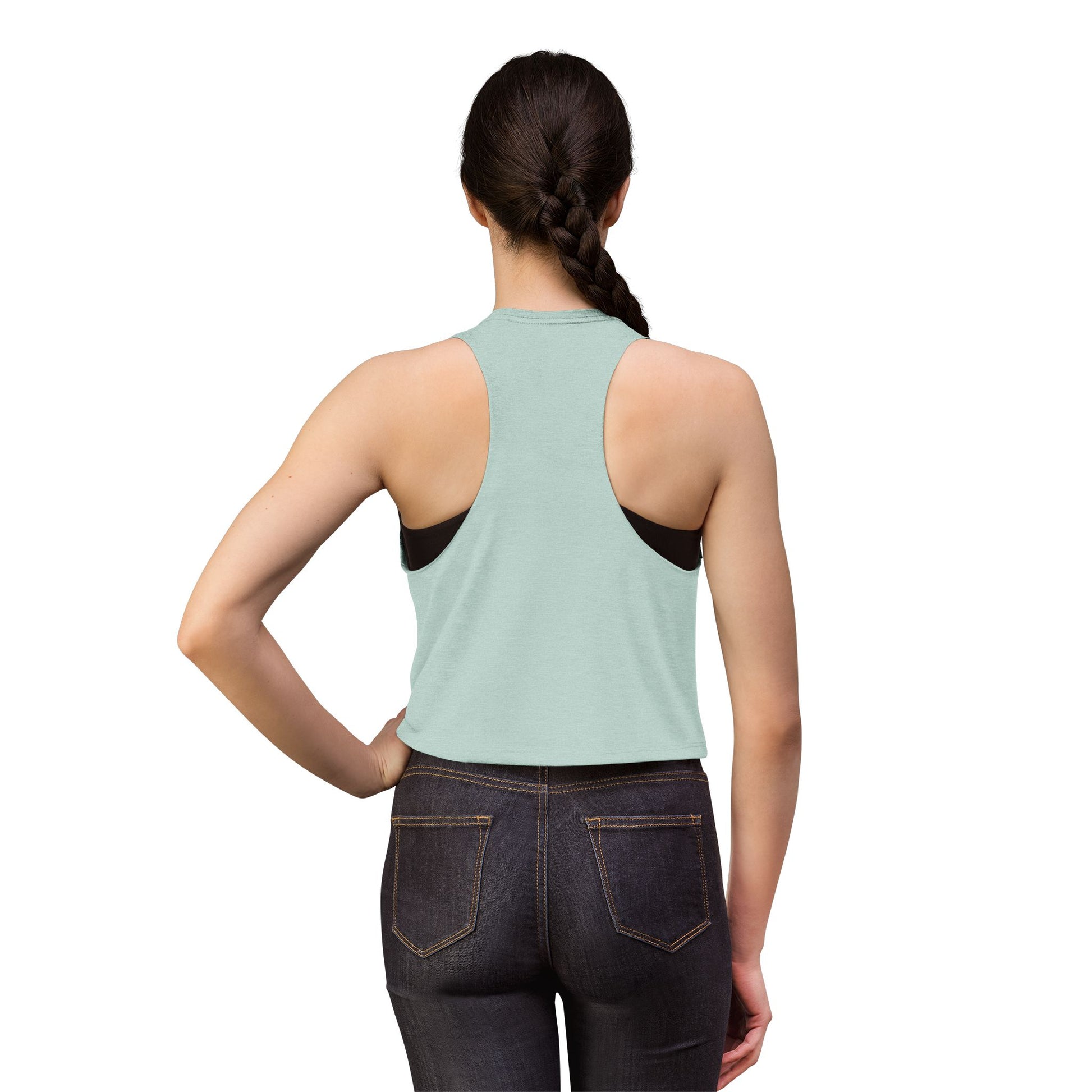 God Forbid Women Have Hobbies Crop Top by Spinsterly Co in Heather Dusty Blue with vintage-style witch graphic