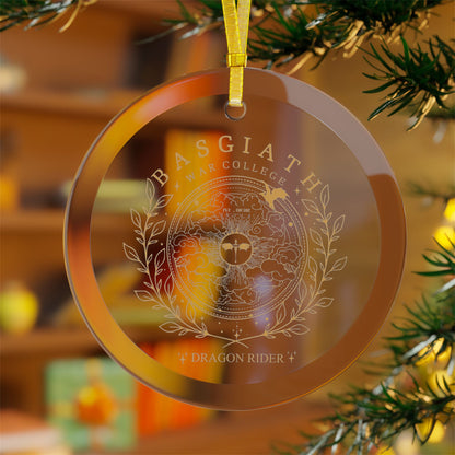 Dragon Rider Crest Glass Ornament by Spinsterly Co round amber glass with one-sided printed crest