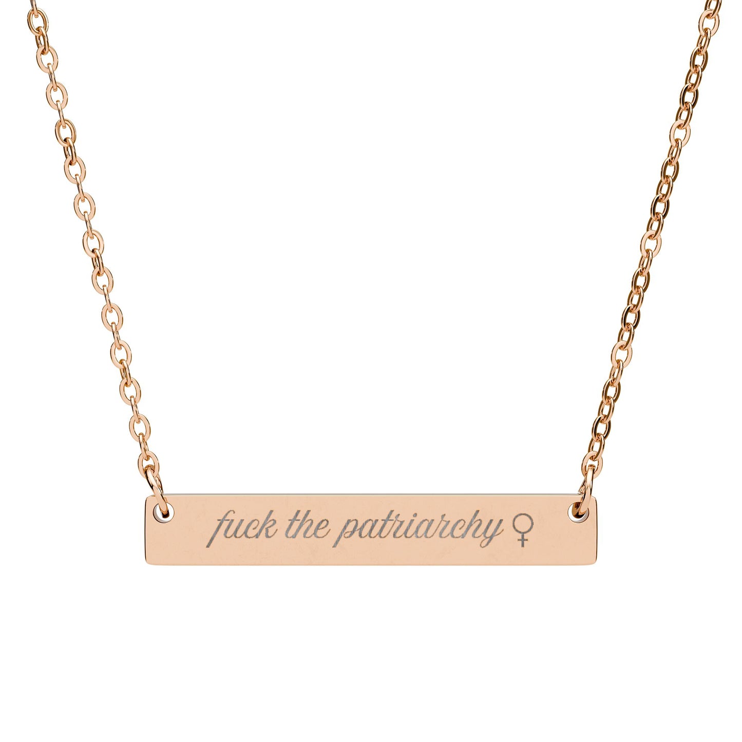 Fck the Patriarchy Engraved Bar Necklace Spinsterly Co stainless steel bar pendant with gold chain links