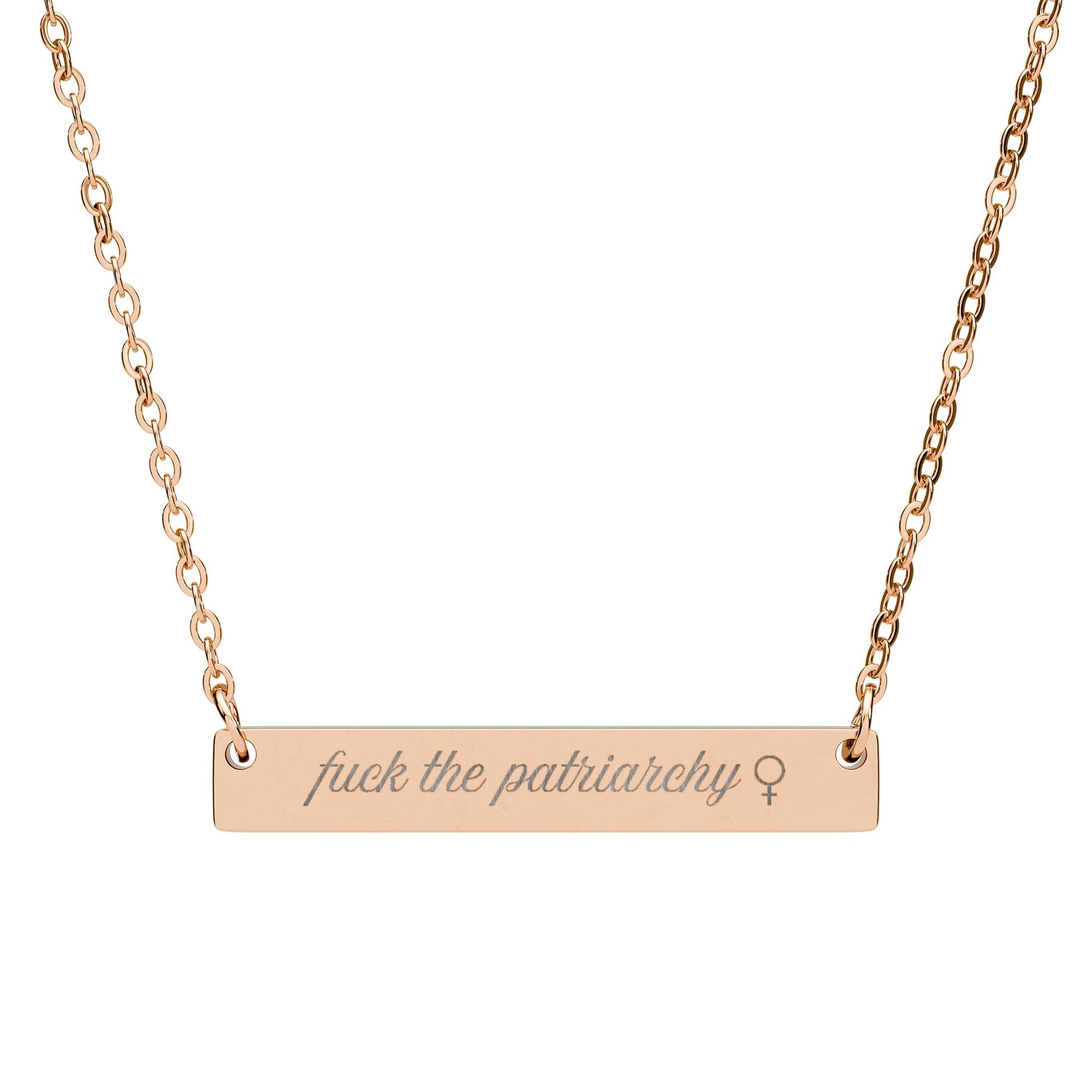Fck the Patriarchy Engraved Bar Necklace Spinsterly Co stainless steel bar pendant with gold chain links