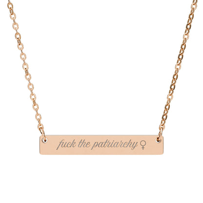 Fck the Patriarchy Engraved Bar Necklace Spinsterly Co stainless steel bar pendant with gold chain links
