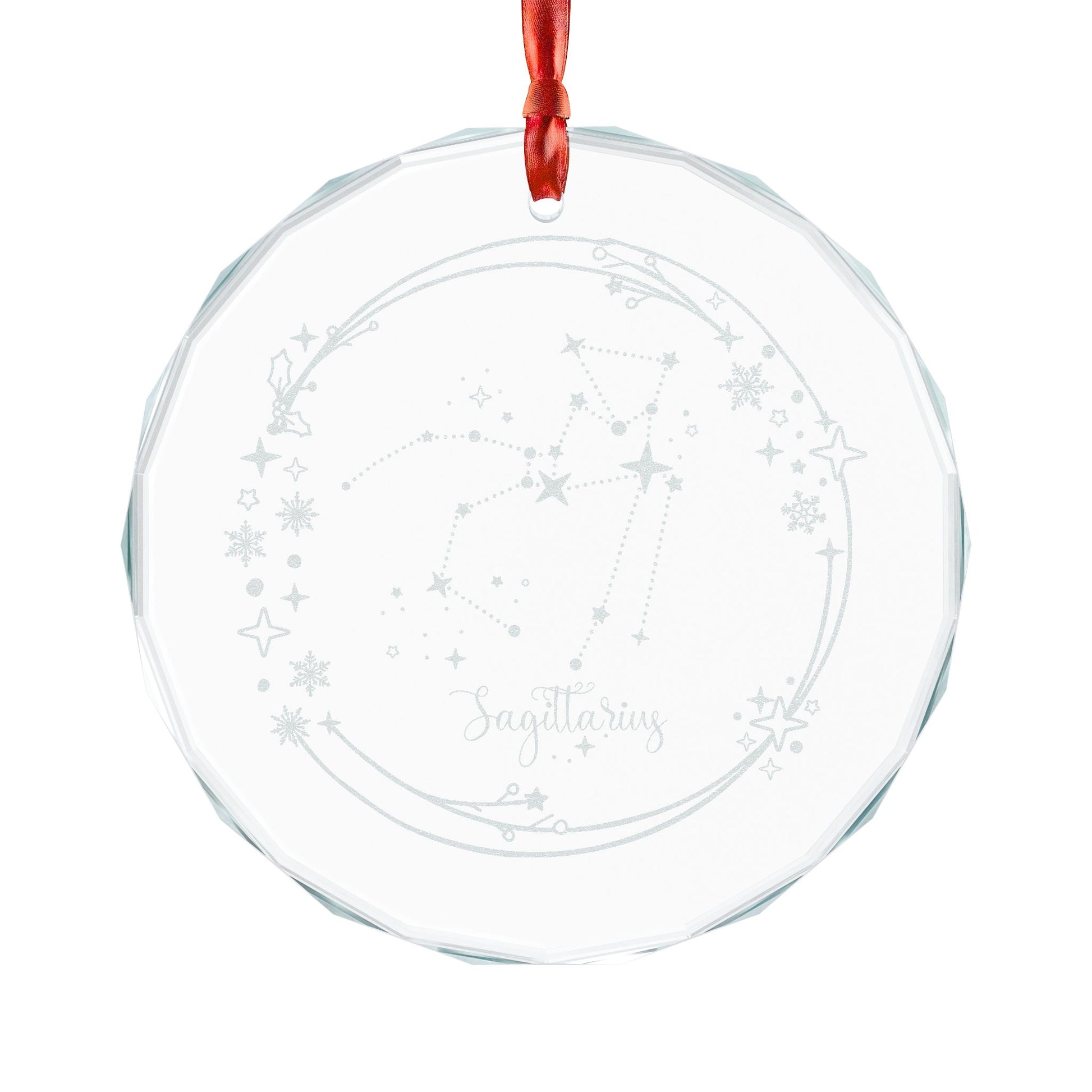 Sagittarius Constellation Crystal Glass Ornament Engraved Zodiac Star Map Gift Spinsterly Co crystal glass circle with satin ribbon