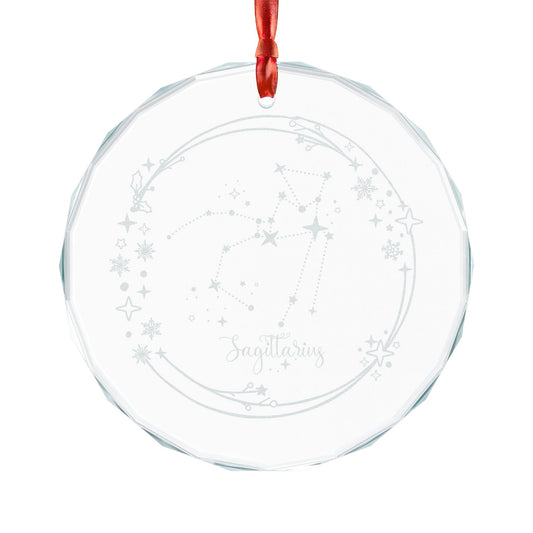 Sagittarius Constellation Crystal Glass Ornament Engraved Zodiac Star Map Gift Spinsterly Co crystal glass circle with satin ribbon