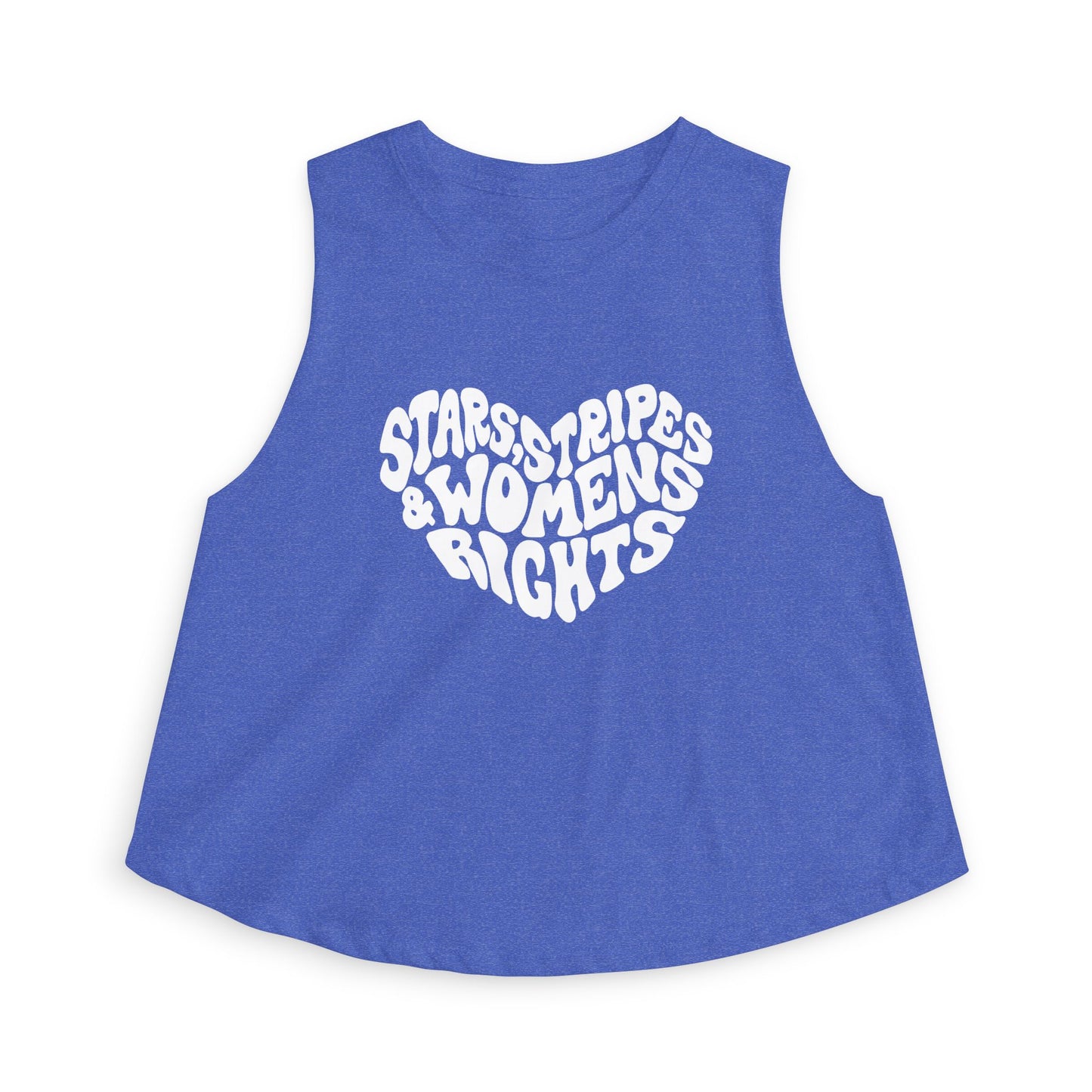Stars, Stripes Women's Rights Crop Top by Spinsterly Co in Heather True Royal with activist graphic tee