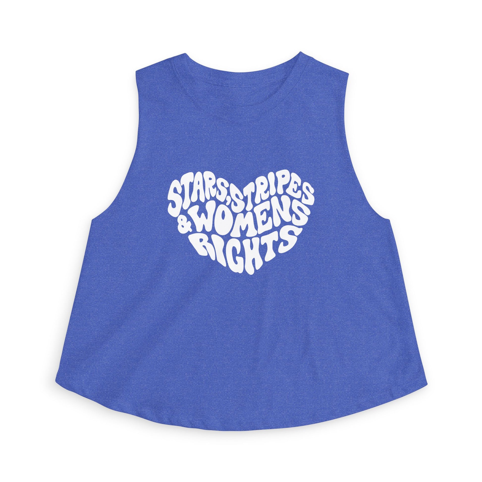 Stars, Stripes Women's Rights Crop Top by Spinsterly Co in Heather True Royal with activist graphic tee