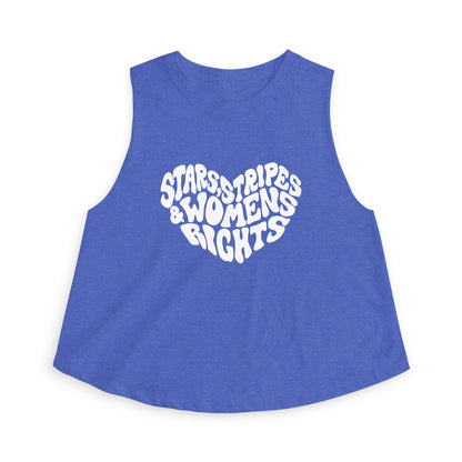Stars, Stripes Women's Rights Crop Top by Spinsterly Co in Heather True Royal with activist graphic tee