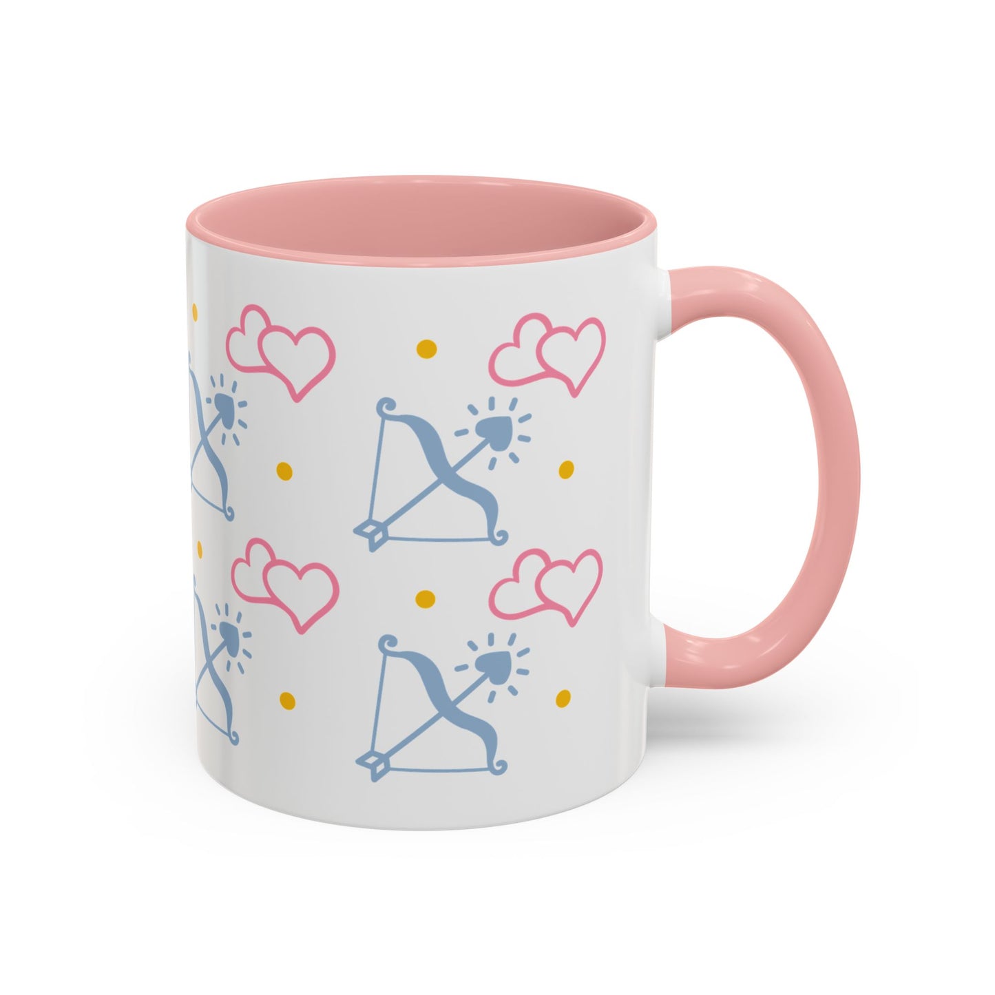 Sagittarius Bow and Arrow Heart Pattern Accent Coffee Mug Pink Zodiac Gift by Spinsterly Co, glossy ceramic
