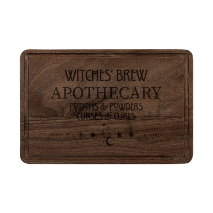 Witches' Brew Apothecary Engraved Wooden Cutting Board Spinsterly Co walnut with engraved serif lettering and drip ring