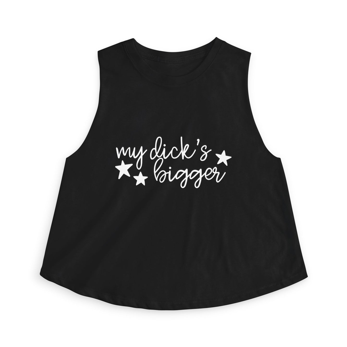 My Dck's Bigger Crop Top Spinsterly Co funny feminist women's cropped tank in Dark Grey Heather with cursive star graphic