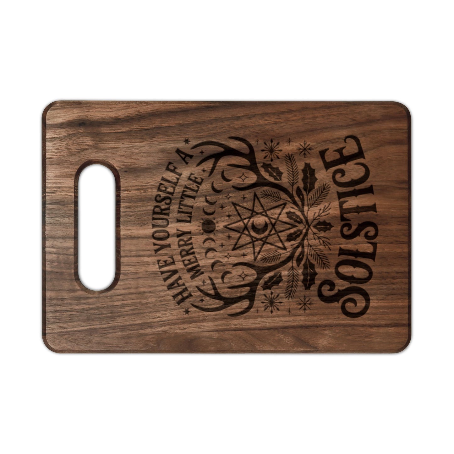 Solstice Mandala Engraved Wooden Cutting Board Spinsterly Co walnut kitchen prep board with laser etched design