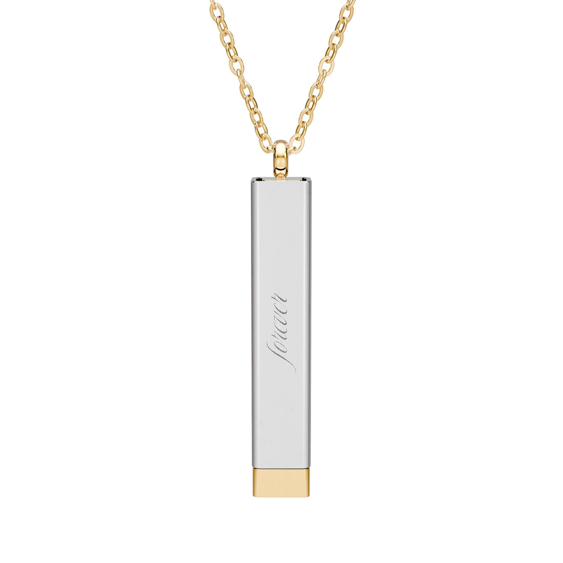Hidden Message Sliding Bar Necklace Spinsterly Co with 18K Gold PVD coating and stainless steel pendant
