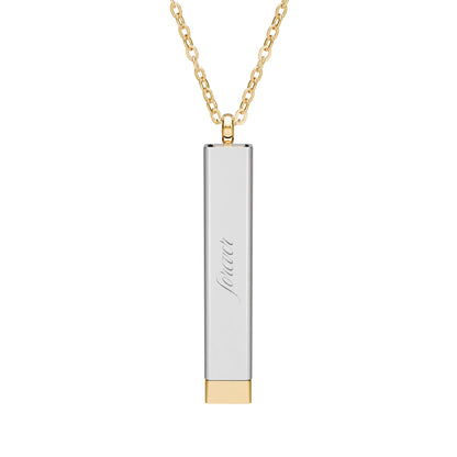 Hidden Message Sliding Bar Necklace Spinsterly Co with 18K Gold PVD coating and stainless steel pendant