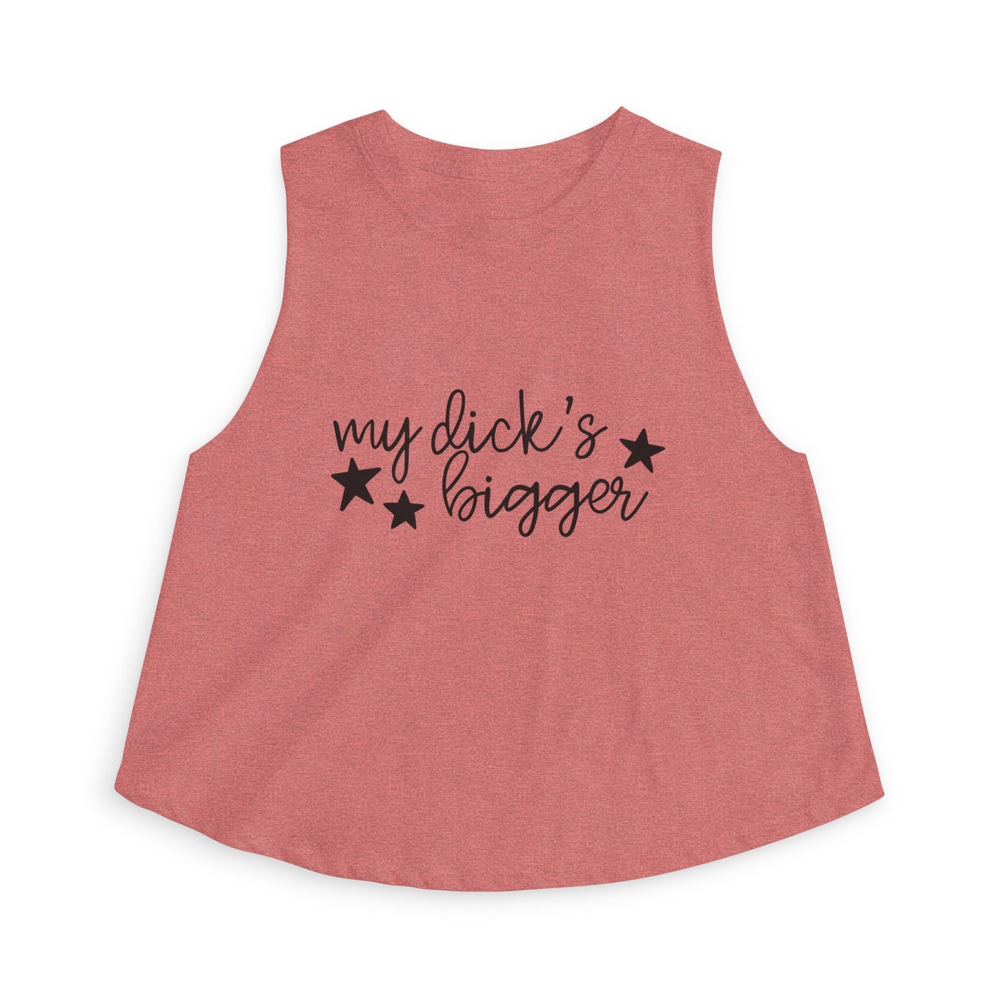 My Dck's Bigger Crop Top Funny Feminist Women's Cropped Tank by Spinsterly Co in heather mauve with cursive star graphic