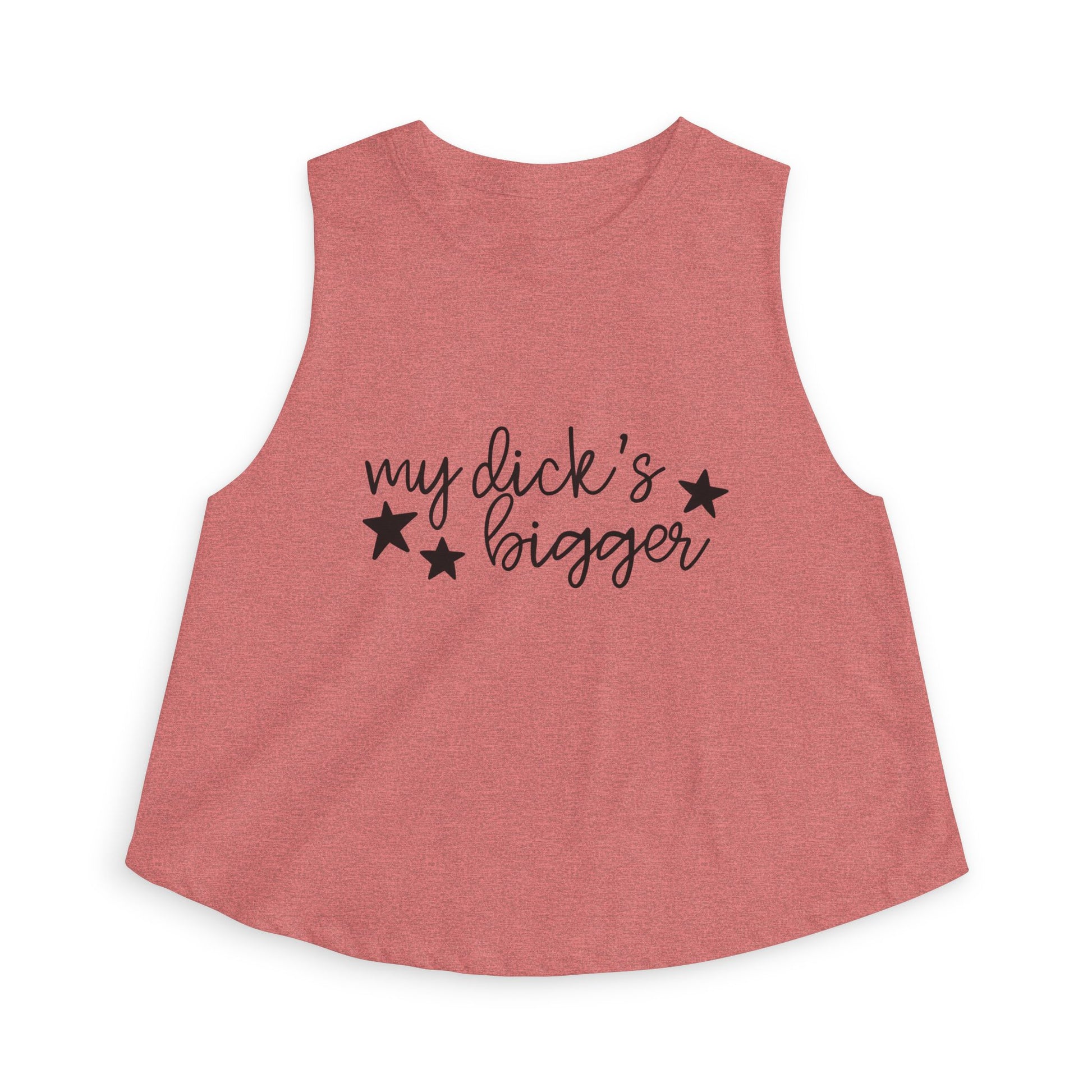 My Dck's Bigger Crop Top Funny Feminist Women's Cropped Tank by Spinsterly Co in heather mauve with cursive star graphic