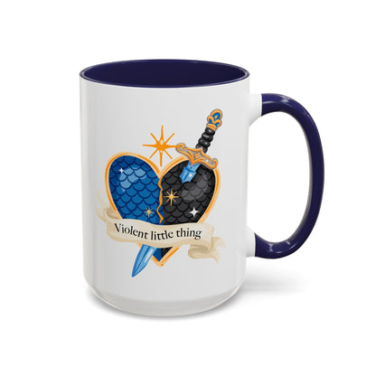 Violent Little Thing Heart and Dagger Crest Accent Coffee Mug by Spinsterly Co in Navy ceramic glossy finish