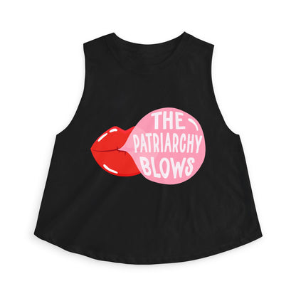 The Patriarchy Blows Crop Top by Spinsterly Co, Solid Black Blend women's graphic crop top with bold lips print