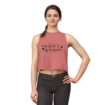 My Dck's Bigger Crop Top Spinsterly Co funny feminist women's cropped tank in heather mauve with cursive star graphic