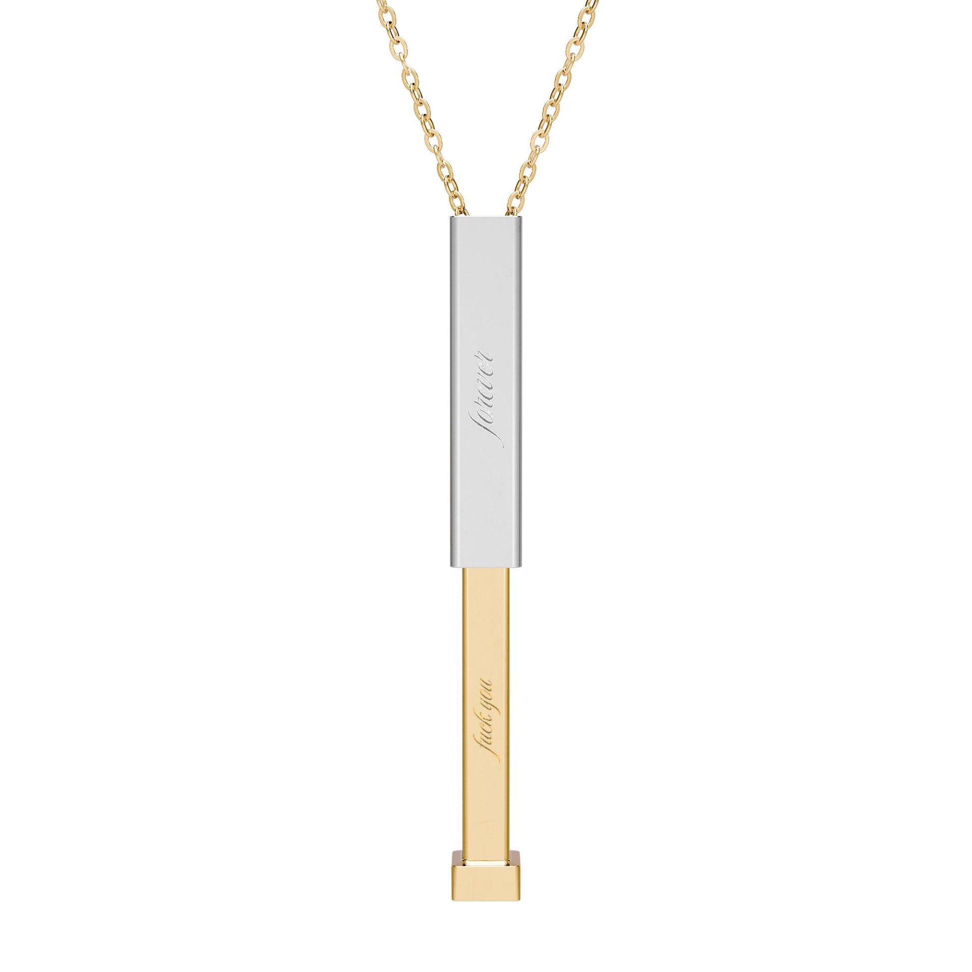 Hidden Message Sliding Bar Necklace Engravable Secret Message Pendant Spinsterly Co silver with inner sliding bar