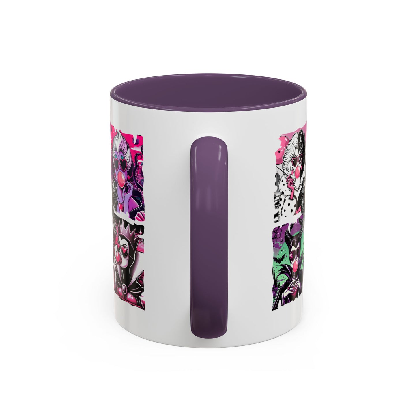 Villainess Comic Portrait Panel Accent Coffee Mug Spinsterly Co purple ceramic mug with full wrap comic panels